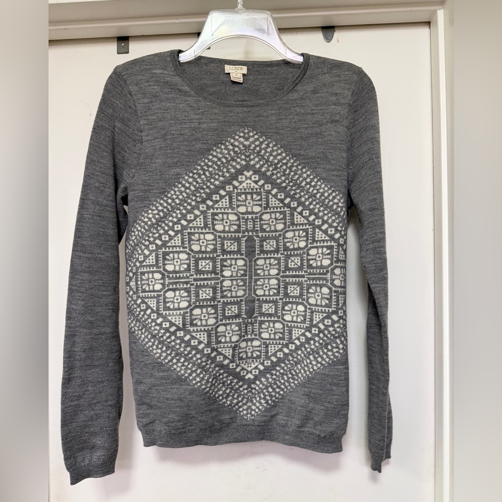 J Crew Factory merino wool white/gray Crewneck long sleeve sweater - size S